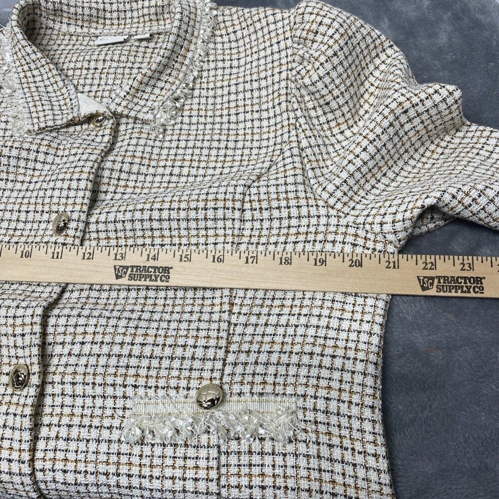 Cato Women’s Ivory Tweed Unlined Long Sleeves Button Up Jacket Sz L Office NWOT - Picture 6 of 10